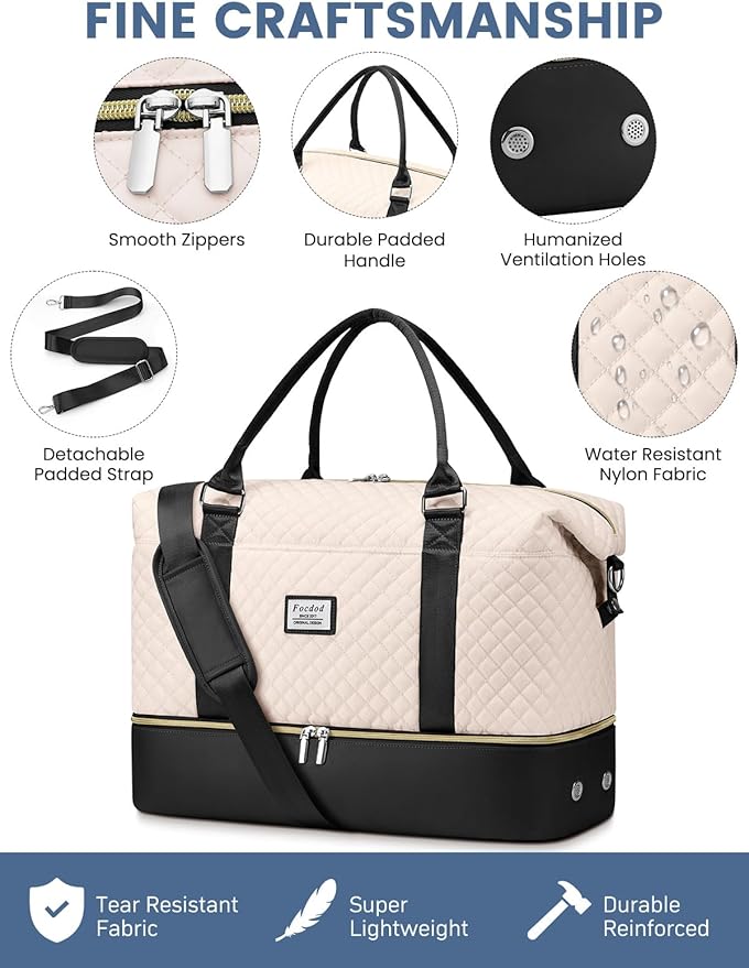 Travel Weekender Duffle Bags for Women: Overnight Bags with Shoe Compartment Large Carry on Weekend Bag with Toiletry & Wet Pocket Tote Duffel Bag Hospital Bag for Women Labor Delivery Begie Black