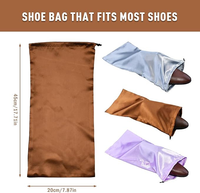 GONGKANGYUAN 4 Pack Shoe Bags for Travel Satin Fabric Shoe Bag with Drawstring for Men Women Travel Protecting Storing Shoes (Brown)