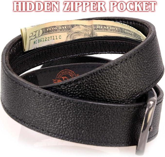Milwaukee Leather MP7150 Men's Black Genuine Cowhide Leather Money Belt W/Secure Front Buckle for Motorcycle Rider