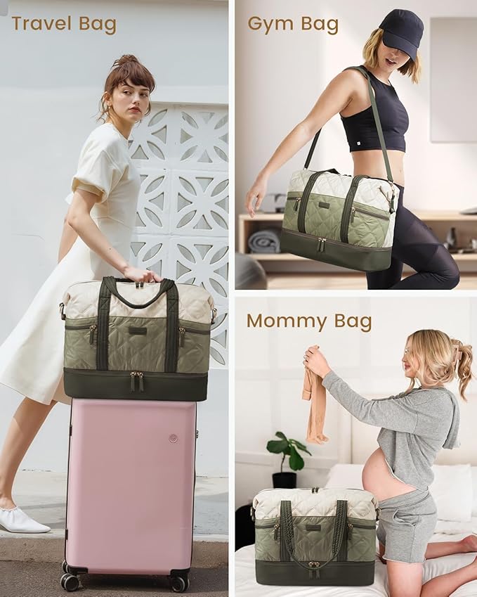 LOVEVOOK Travel Duffle Bag, Lightweight Weekender Bags for Women with Shoe Compartment, 40L Puffer Gym Bag Personal Item Travel Bag, Carry On Overnight Bags and Hospital Bag for Labor and Delivery