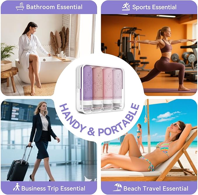Silicone Travel Bottles for Toiletries, TSA Approved Leak-Proof Toiletry Containers for Airplane & Vacation