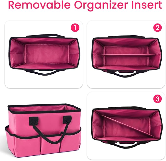 Godery Desktop Tote and Organizer, Teacher Helper Caddy Bag for Arts, Books, Stationery, Office Desk Organization, Make-up Storage with Handles for Travel, Pink
