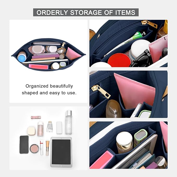 LOUKAYCCI Purse Organizer Insert for Longchamp Le Pliage L Handbag Insert Felt Long Champ Tote Bag Organizer Insert with Cup (DarkBlue, Medium)