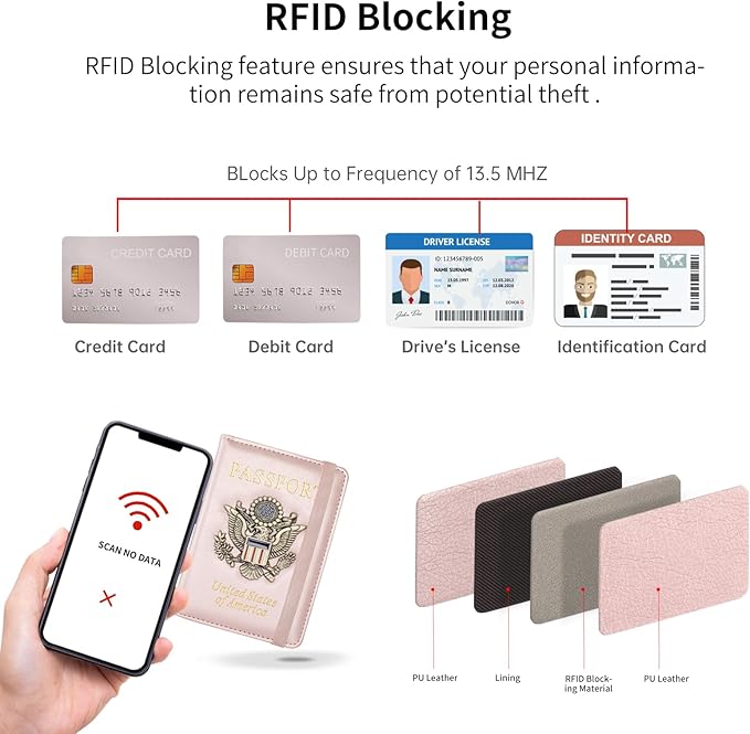 Passport Holder and Card Slot Combo RFID Blocking Leather Travel Passport Wallet for Men and Women US Passport Cover,Rose Gold