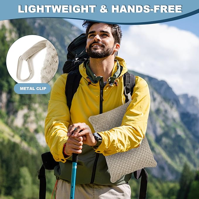 Travel Blanket Airplane Compact with Bag, Travel Essentials 3 in 1 Packable Airplane Blanket, Travel Pillow and Blanket Set, Inflatable Pillow, Luggage Sleeve & Backpack Clip (Camel)