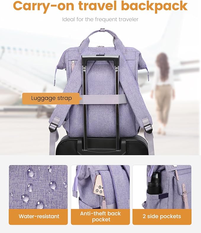 LOVEVOOK Laptop Backpack Purse for Women, Cute College School Backpack Bookbag For Teenager Girls, Teacher Nurse Bags Work Travel Backpack, Business Computer Laptop Bag Daypack, 15.6 Inch, Purple