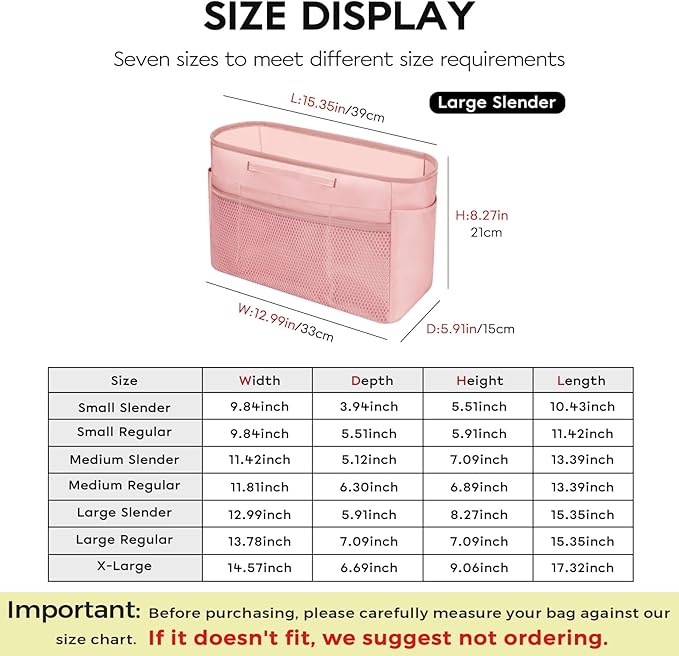 GIVLEFLY Large Purse Organizer Insert for Tote Bag, Lightweight Handbag Organizer with Multiple Pockets, Structured Bag Insert,Pink