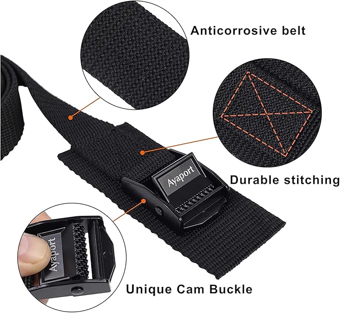 Ayaport Lashing Straps Car Roof Rack Straps Cam Buckle Tie Down Strap for Kayak, SUP, Canoe, Surfboard Packing Black 4 Pack
