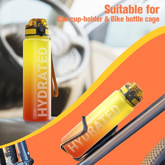 Sahara Sailor Water Bottle, 32/25/17oz Durable and Leakproof Water Bottles Motivational with Time Marker, Tritan, BPA Free, Wide Mouth with Easy Clean Brush for Gym, Travel, School, Office (1 Bottle)