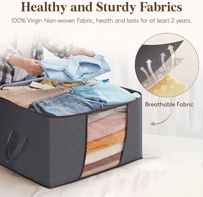 Lifewit 24 Pack 60L Clothes Storage Bins with Lids, Foldable Blanket Storage Bags with Zippers, Clear Window and Reinforced Handles, Closet and Organization for Clothing, Sweater, Comforter, Bedding
