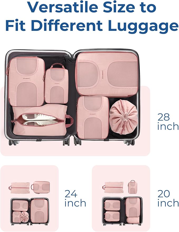 BAGSMART Compression Packing Cubes, 6 Set Packing Cubes for Suitcases, Lightweight Suitcases Organizers Bag Set & Compression Travel Cubes, Travel Essentials Packing Organizers