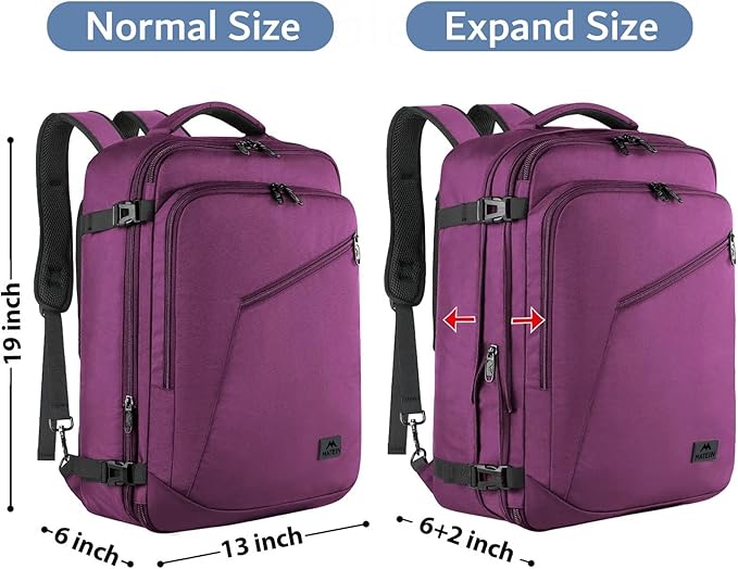 MATEIN Travel Backpack for Women, Expandable Flight Approved Carry on Backpack, Water Resistant Lightweight Suitcase, Large Business Weekender Daypack, Gift for Traveler, Purple