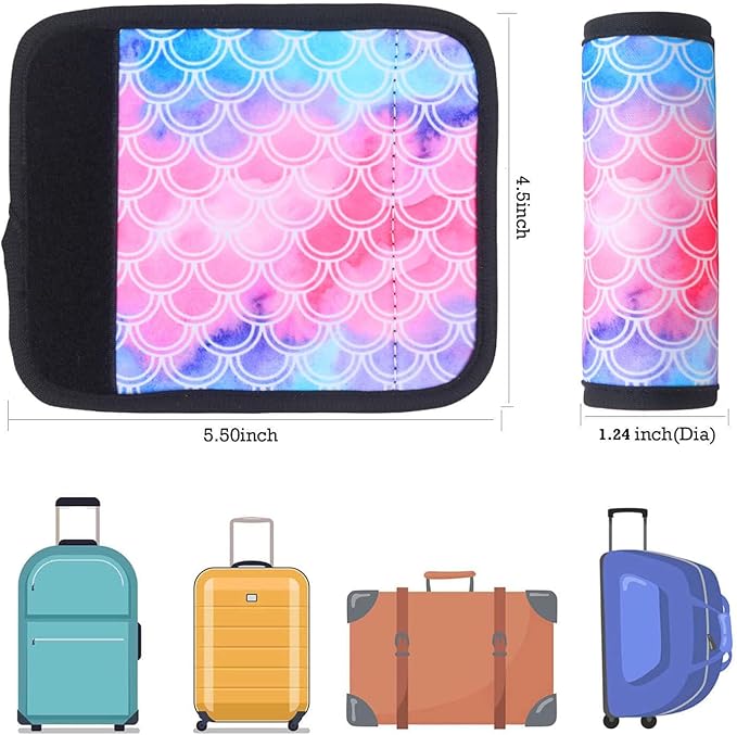 Luggage Handle Wrap for Suitcase-Printed Bright Neoprene Luggage Tags/Grips/Identifiers/Markers/Covers/Gripper for Suitcases Carry On Bags 5 Packs (Mermaid-5 Packs)
