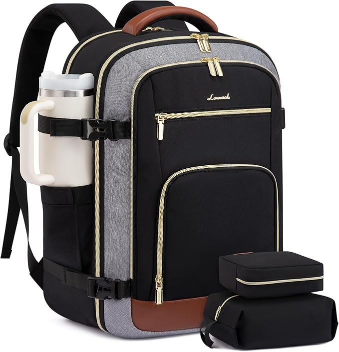 LOVEVOOK Travel Backpack For Women Flight Approved, 50L Carry on Backpack for Airplanes, Personal Item Travel Bag for Airplanes Fits 18 Inch Laptop, Business Weekender Overnight Daypack with 3 Cubes