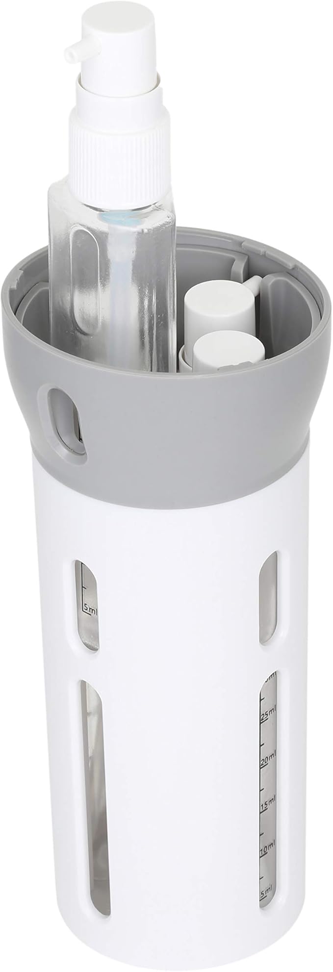 Travigo 4-in-1 Travel Dispenser Bottle, TSA Approved, Leak Proof, Four Reusable 1.4 oz. (40 mL) Toiletry Containers for Shampoo, Conditioner, Soap, Lotion, Skincare (Gray)