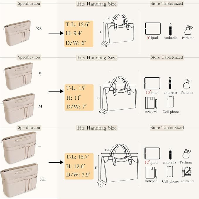HyFanStr Purse Organizer Insert for Handbags,Tote Bag Organizer Insert Zipper Bag for Women, Handbag Organizer Inside Liner with 15 Pockets