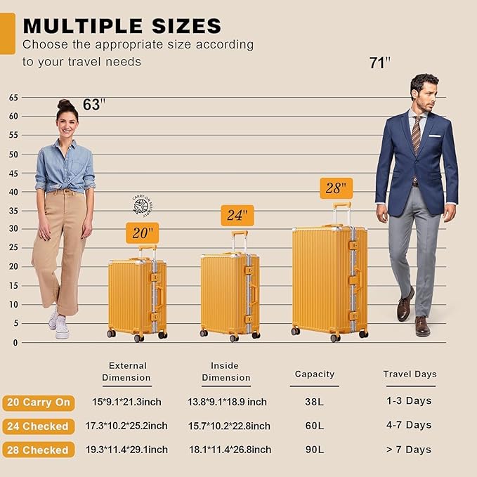 AnyZip Luggage PC+ABS Aluminum Frame Zipperless Checked Luggage Hard Shell Suitcase with TSA Lock Double Spinner Wheels 28 Inch Orange
