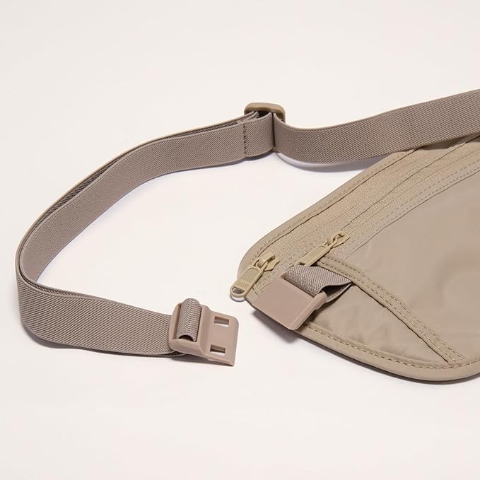 Pander RFID Blocking Travel Money Belt – Hidden Waist Pouch for Passport, Cash, Cards, Slim Belt Bag for Men and Women, Raw Line