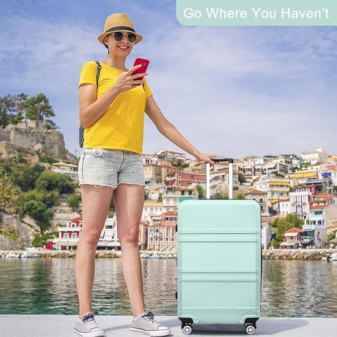 Kono 28 Inch Luggage Expandable Suitcase with Spinner Wheels TSA Lock Lightweight PC+ABS Hardside Large Checked Luggage Durable Rolling Suitcase Mint Green
