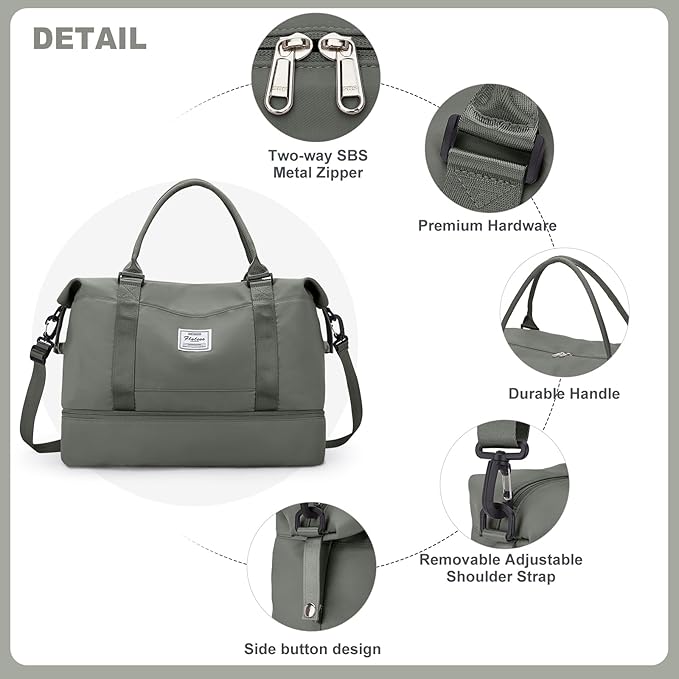 Weekender Bags for Women, Travel Duffel Bags with Shoe Compartment,Personal Item Travel Bag for Airlines, Carry on Overnight Tote Bag for women with Toiletry Bag, Olive Green