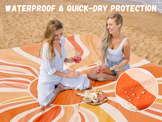 AlphaBeing Beach Blanket Waterproof Sandproof, Extra Large Beach Mat for 1–8 Adults, Oversized Picnic Blanket with 4 Stakes & Storage Bag, Essential Beach Gear for Travel