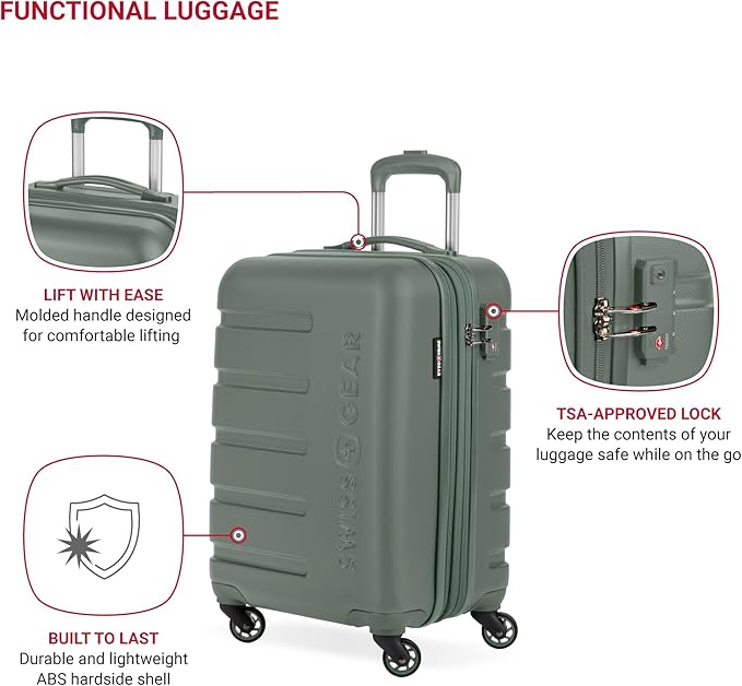 SwissGear 7366 Signature Hardside Expandable Luggage with Spinner Wheels, TSA Lock, Cup-Holder, Olive, Carry-On 19-Inch