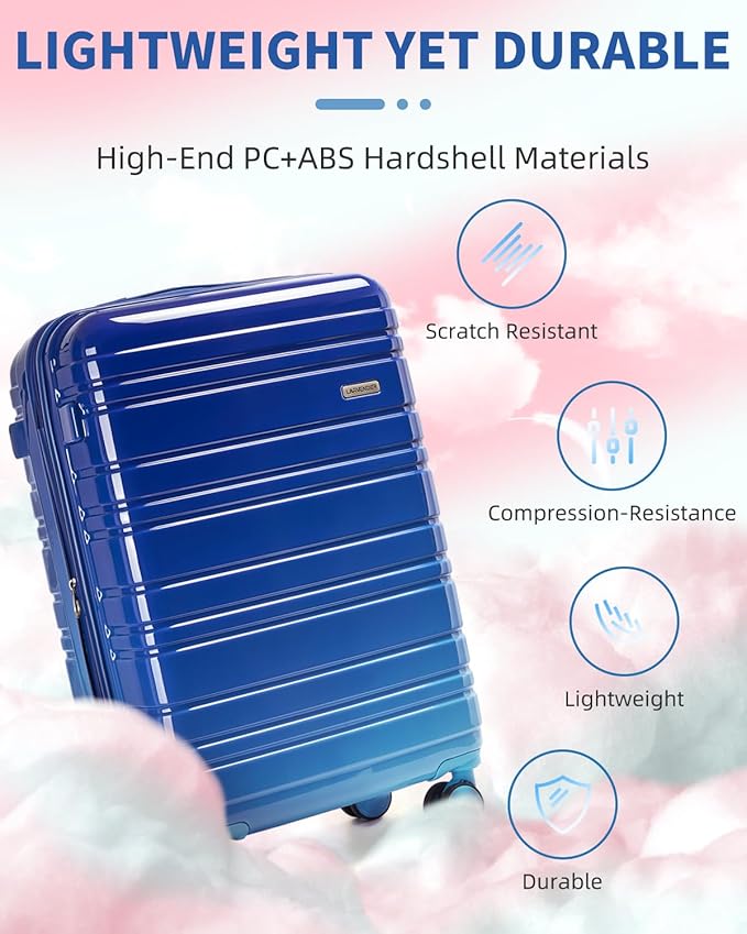 LARVENDER Carry on Luggage 22x14x9 Airline Approved, 20 Inch Hardside Suitcase with Wheels TSA Lock, PC+ABS Lightweight Travel Luggage Sets for Women, Navy Glow, 3 Piece Set