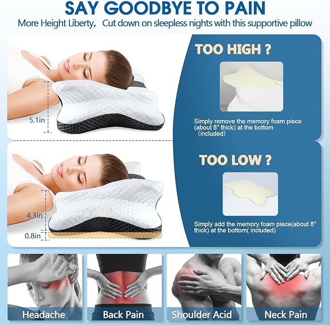 Memory Foam Pillows, Cervical Pillow for Neck and Shoulder Pain Relief, Ergonomic Contour Bed Pillow, Soft for Side Sleep Stomach Sleeping and Back Sleeper-Queen Size & Dark Grey