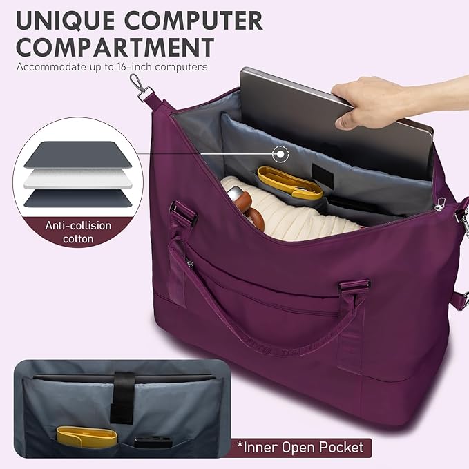 WOOMADA Weekender Overnight Bag for Women, Shoulder Travel Duffel with Shoes Compartment,Gym Bag with Toiletry Bag