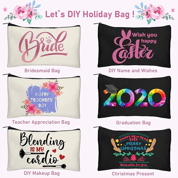 Legigo Blank Canvas Bag Zipper Pouch Makeup Bags Bulk - Multi-Purpose Canvas Pencil Pouch with Sturdy Zipper, Cosmetic Bag Travel Toiletry Bag for DIY Craft Projects, Storage (8.3 x 5 inches)