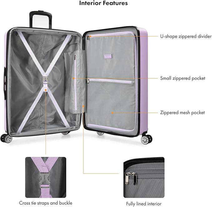 Travel Select Snowcreek Hardside Expandable Spinner Luggage Set w/USB Port, Lavender, 3-Piece