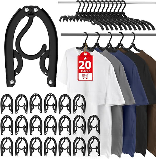 Travel Hangers Portable Foldable Travel Hanger Organizer, Plastic Cruise Essentials Clothes Drying Rack Folding Hangers for Camping Flying RV Europe Vacation Essentials Suitcase (Black, 20 Pack)