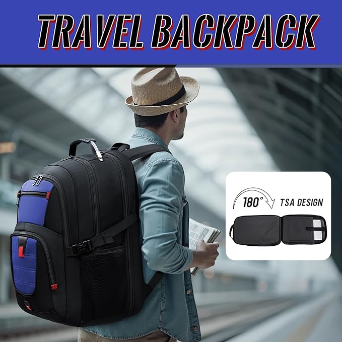 Extra Large Laptop Backpack with LifetimeWarranty,Gaming Laptop Travel Bag Fits 18.4-19" Laptops,TSA Friendly Travel Rucksack for Men Women, Big TSA Airline Approved Work Computer Bag, Blue