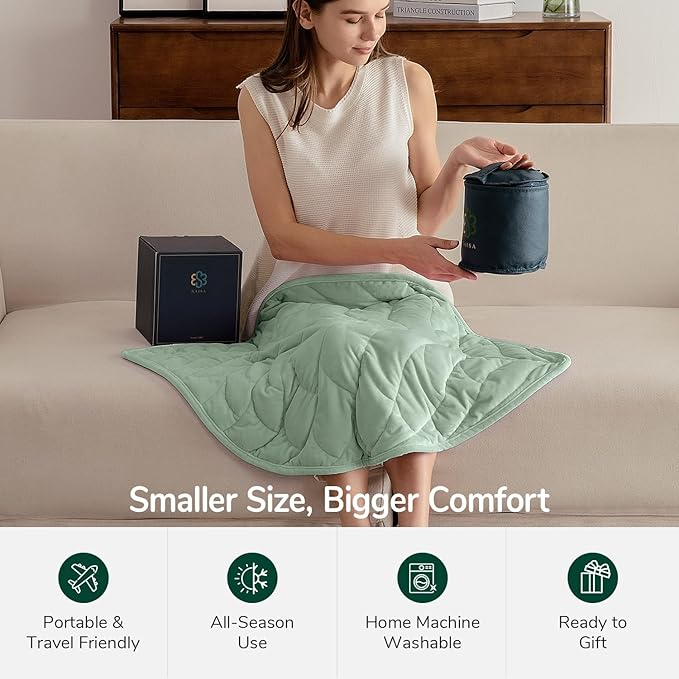 Kaisa Weighted Blanket for Adults (5 lbs,23"x29"), Soft Heavy Blanket Machine Washable, Small Size Weighted Blankets with Glass Beads for Couch and Bed, Sage Green