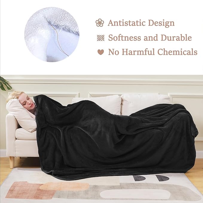 Soft Blanket Travel Size Fleece Warm Fuzzy Throw Blankets for The Bed Sofa Lightweight Charcoal Grey 50"x 61"
