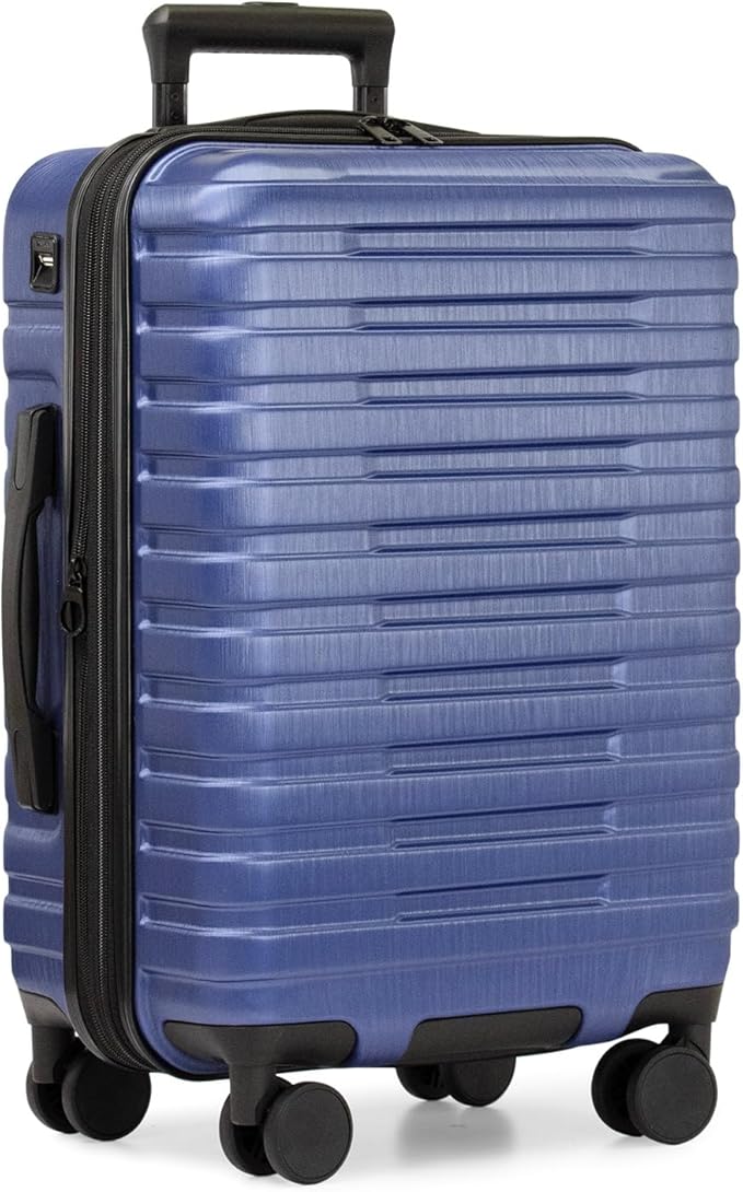 U.S. Traveler Boren Expandable Hardside Rugged Travel Luggage with 8 Spinner Wheels, Navy, Carry-on 22-Inch