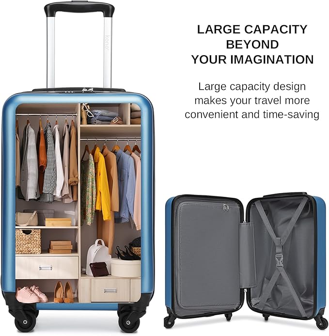 Kono 20-Inch Small Hardside Carry-on Suitcase with Spinner Wheels, Lightweight Rolling Cabin Suitcase for Airplane Travel (Navy, for 1-3 Days of Travel)