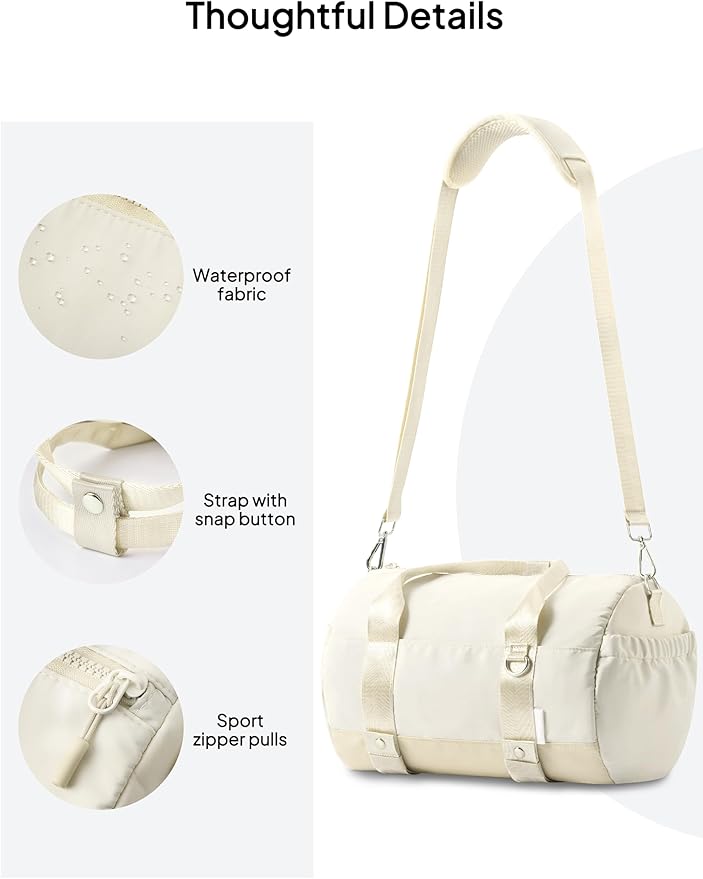 TOPEAST Small Gym Bag for Women with Yoga Mat Holder, Small Sports Duffle Bag Mini Gym Tote Bag with Water Bottle Pocket & Coin Purse for Weekender Travel Dance Workout, Beige