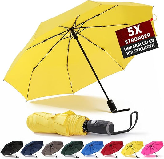 Anntrue Windproof Travel Umbrella, Auto Open Close Lightweight Compact Portable Backpack Folding Umbrella, Perfect for Car, Purse, Men and Women(Yellow)
