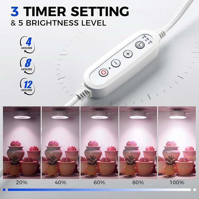 Barrina OG09 Puck Grow Light, 36W(4 x 9W), Pinkish White, Timer, 4 Packs | Full Spectrum Plant Light for Indoor Plants, Magnetic & Linkable, 5 Levels Dimmable, Small Grow lamp, Perfect for Plant Shelf