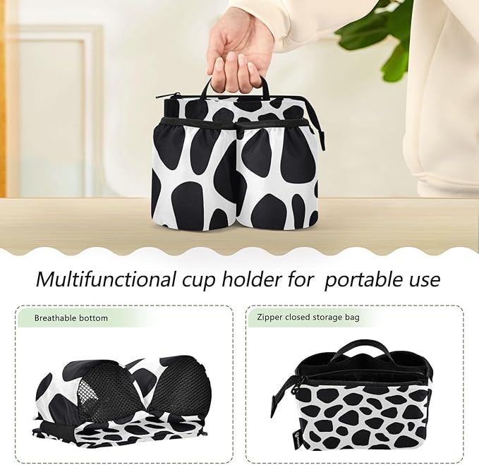 Luggage Cup Holder for Suitcases Free Hands Travel Cup Holder Portable Suitcase Cup Drink Holder Luggage Cup Caddy Bag Carrier Cow Print