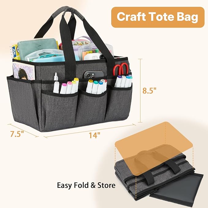 Craft Tote Bag, Art Organizer,Cleaning Supply Caddy, Carrying Bag with Handle for Multi-Purpose, Organizer Caddy for Pets (Gray)