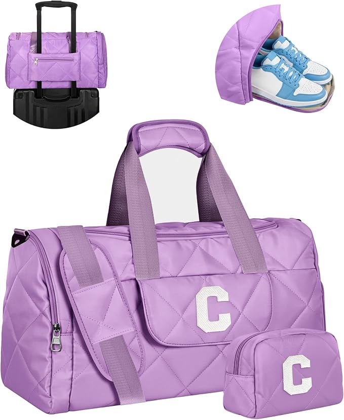 Dance Ballet Bag Girls, Gifts for 8-12, 13-15, 16-19 Year Old Girls, Kids Duffle Bag, Cheer Sports Gymnastics Bag, Initial Travel Bag with Shoe Compartment, Daughter Granddaughter Gifts