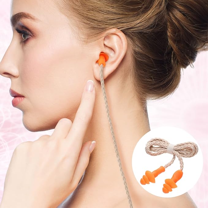20 Pairs Corded Ear Plugs Reusable Silicone Earplugs with String Banded Ear Plug for Sleeping Noise Cancelling Noise Reduction Hearing Protection(Brown-Orange)