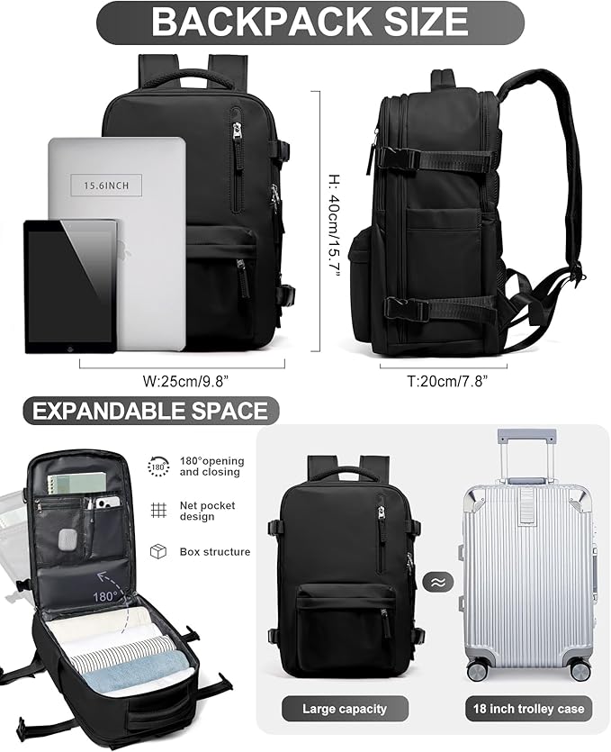 WONHOX Large Travel Backpack Carry on Flight Approved Laptop Work Business Backpack for Women Men Mochila de Viaje