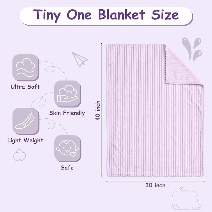 Soft Fleece Baby Blanket Ultra Cozy Baby Blankets for Girls Warm and Lightweight Infant Toddler Newborn Receiving Gift with Reversible Stripes for Crib Stroller, 30x40 Inch, Light Purple