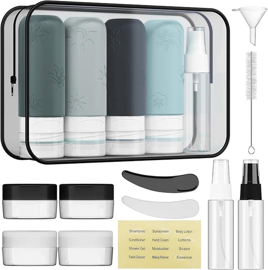 16 Pack Travel Bottles for Toiletries, Silicone TSA Approved-Containers for Toiletries,3oz Silicone Travel Bottles Set Leak Proof Refillable Liquid,Shampoo and Conditioner Travel Toiletry Bottles Grey