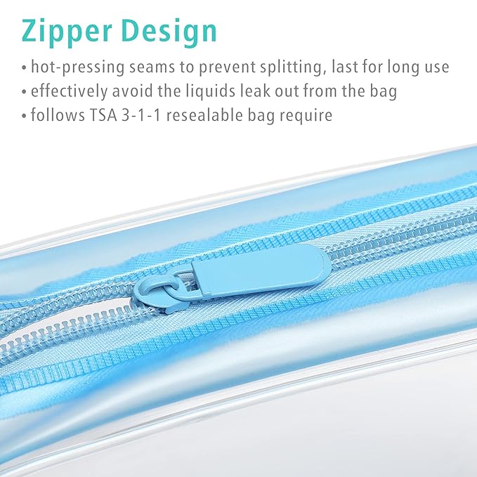 F-color TSA Approved Toiletry Bag 3 Pack Medium - Clear Makeup Bag Travel Quart Size for Women Men, Clear Cosmetic Bag Airport Airline Compliant Carry on Bag, Matte Black White Blue