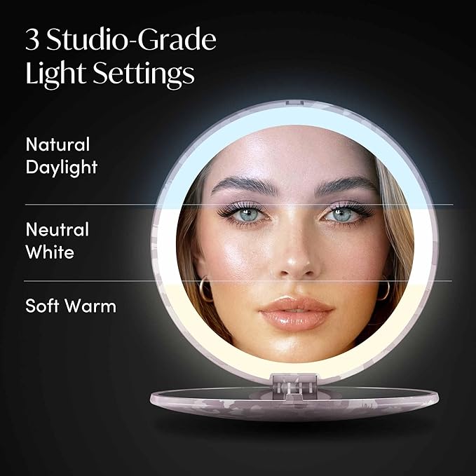 Fancii Taylor LED Lighted Travel Makeup Mirror, Rechargeable, 10x /1x Magnifying, Tru-Glow Lighting System, XL Large 5” Wide | Compact Mirror for Purses (Cosmic Leopard)