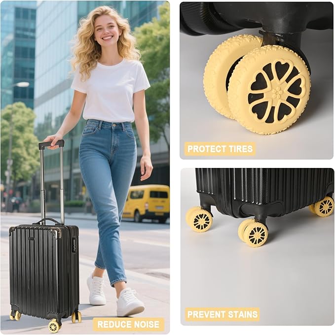Luggage Wheel Protector, 8PCS Sakura Love Design - Premium Silicone Protectors for 2-2.4" Spinner Wheels Anti-Slip, Ultra-Quiet & Wear-Resistant Travel Accessories (Yellow)